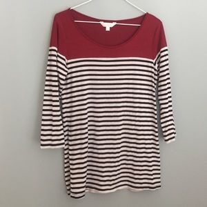 LONG RED & STRIPED 3/4 SLEEVE TEE