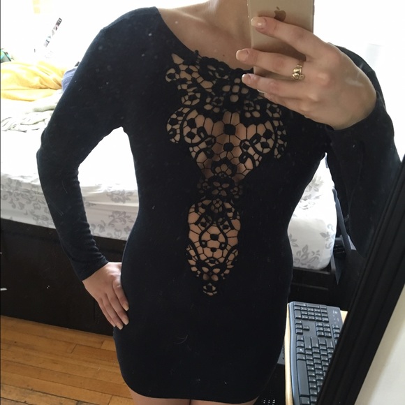 Black Tobi Dress Open Back and Lace Detail