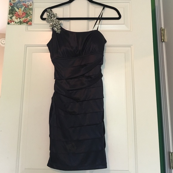 Navy Blue one shoulder sparkly homecoming dress