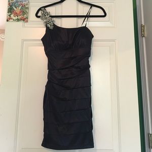 Navy Blue one shoulder sparkly homecoming dress