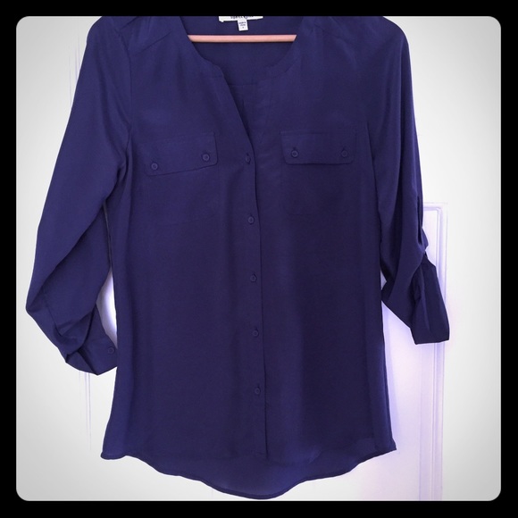Navy blue rayon loose button down - Picture 1 of 4