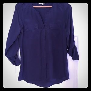 Navy blue rayon loose button down