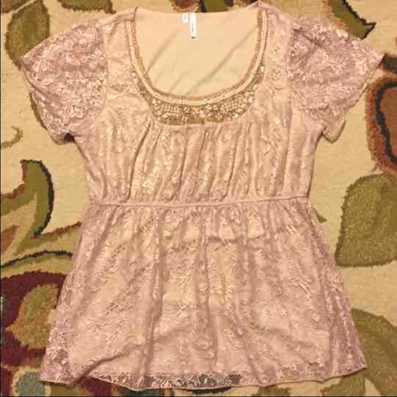 Rose Gold Lace Pearl Embellished Blouse