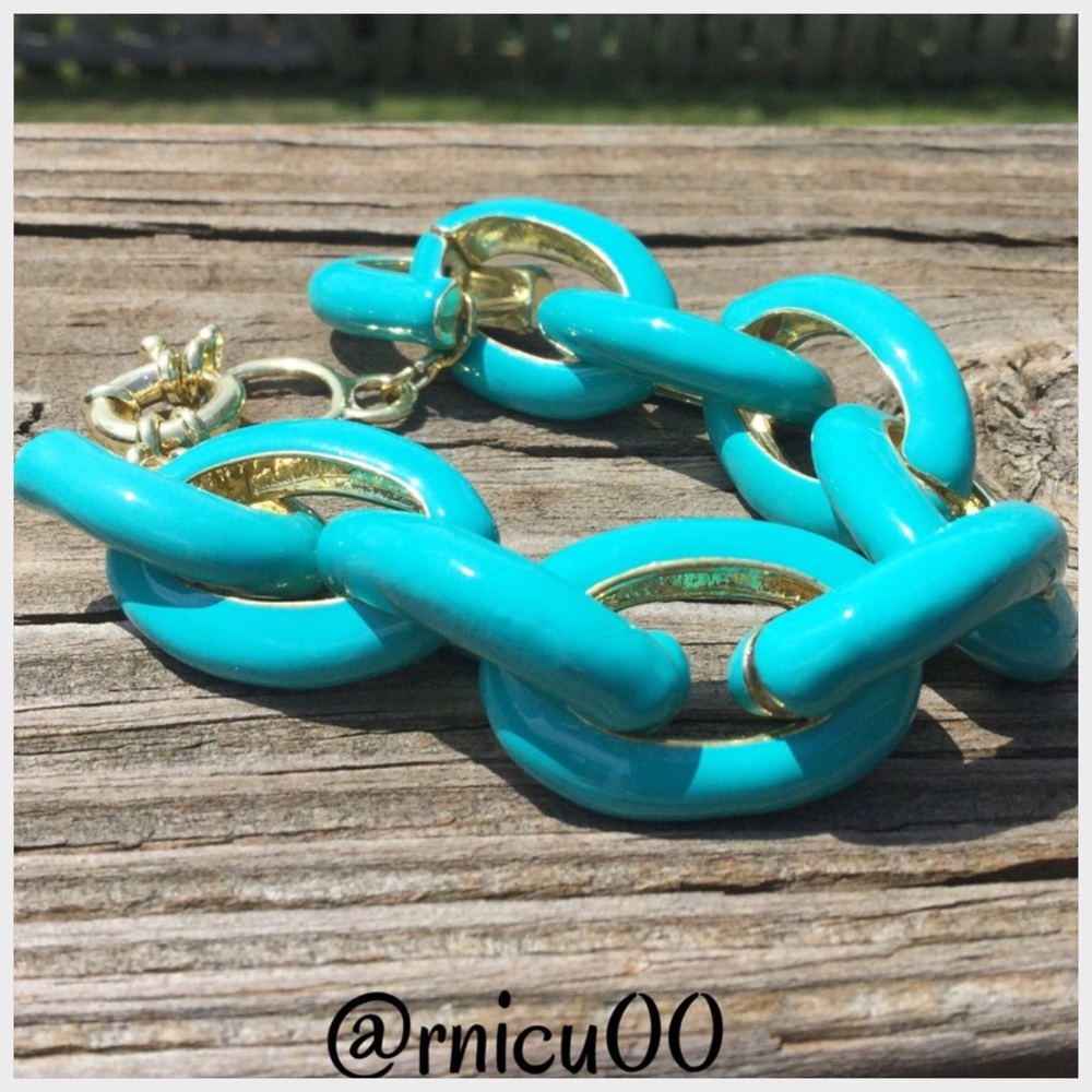 ⚜️Last 1!⚜️Turquoise Gold Enamel Link Bracelet! - Picture 3 of 8