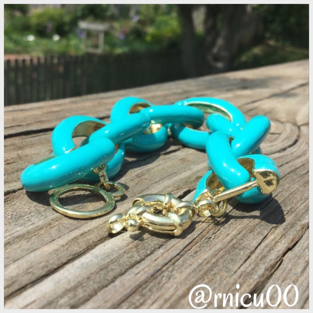 ⚜️Last 1!⚜️Turquoise Gold Enamel Link Bracelet! - Picture 2 of 8