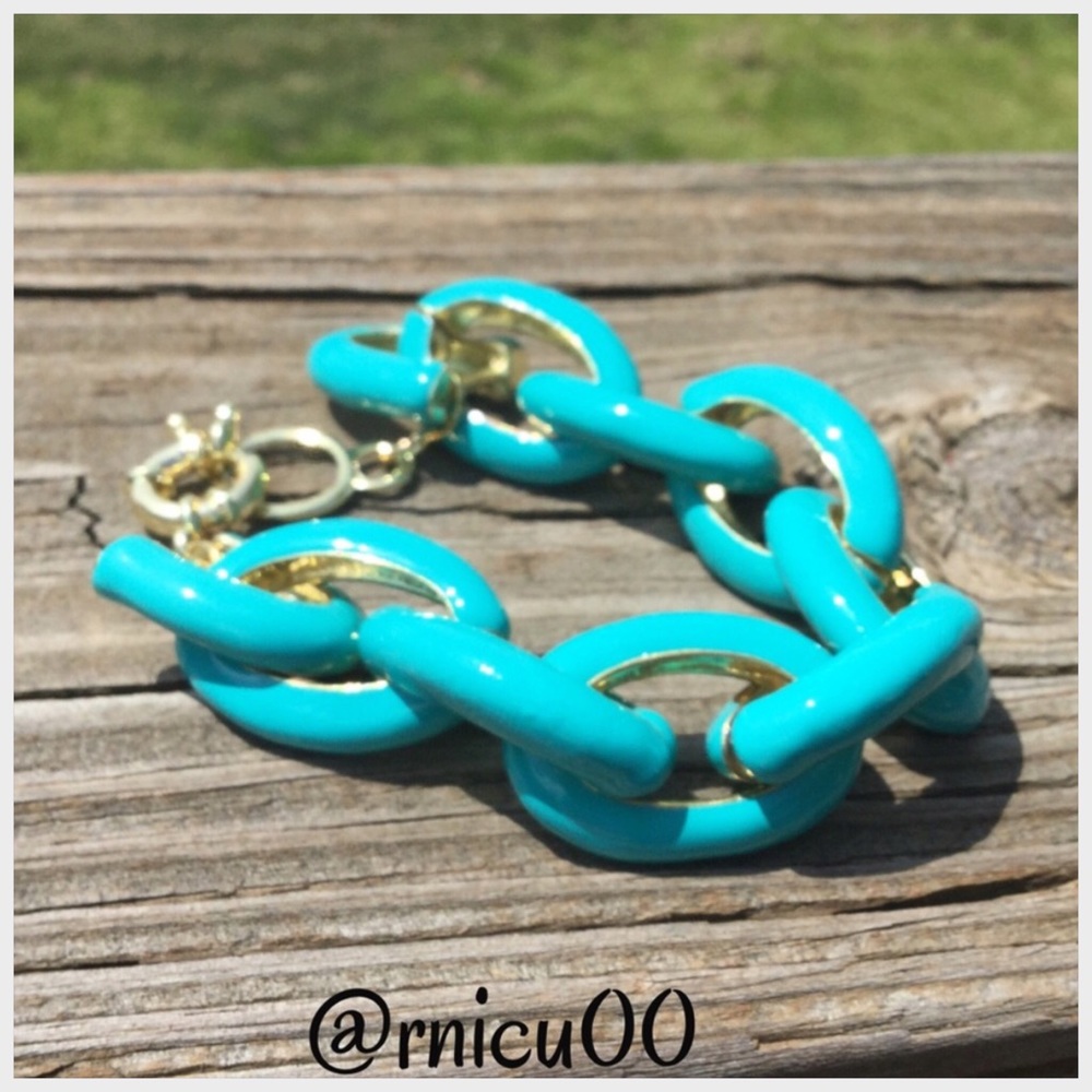 ⚜️Last 1!⚜️Turquoise Gold Enamel Link Bracelet! - Picture 4 of 8