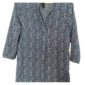 Black, blue & white print tunic w/ belt