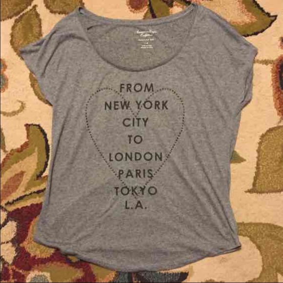American Eagle Grey Paris, LA, T-Shirt Blouse