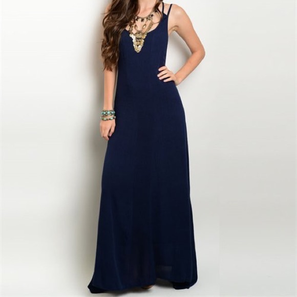 "Nala" navy maxi criss cross strap dress - Picture 2 of 2