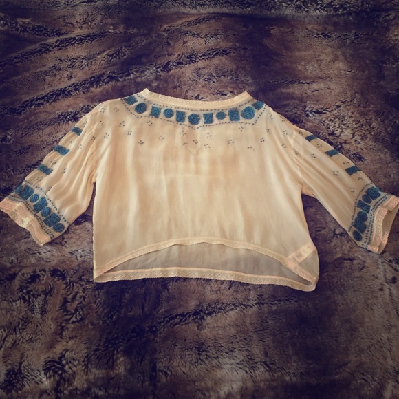 Juicy Couture sheer top with blue beaded detailing