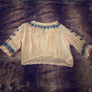 Juicy Couture sheer top with blue beaded detailing