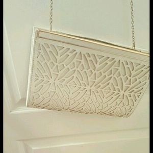 White gold chain clutch purse