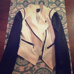 White and black leather jacket