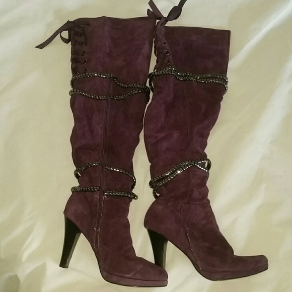Victoria's Secret Shoes - VS Corset Purple Suede Tall Over The Knee Boots Victoria's Secret Shoes - VS Corset Purple Suede Tall Over The Knee Boots