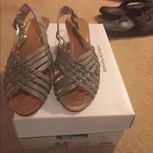 Gray leather, Banana Republic, wedges NEVER worn