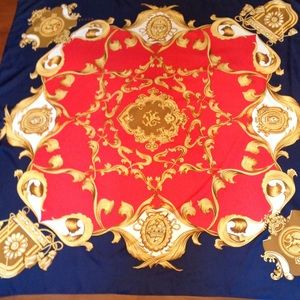 NWOT ECHO 100% Silk Navy/Red Coat of Arms Scarf