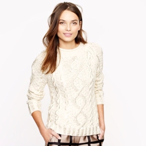 J Crew Embellished Cable Knit Sweater