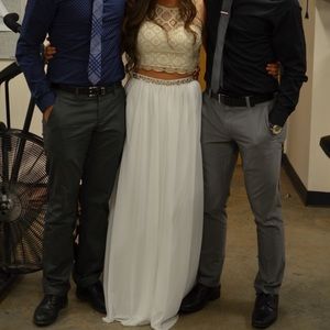 White 2 piece lace top homecoming/prom dress