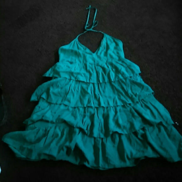Layered Ruffle Emerald Green Halter Dress