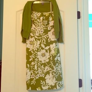 Ann Taylor Green Floral Dress and Sweater