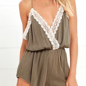 Olive green backless romper!