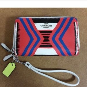 Coach Fire Dance Leather Double Zip Wallet
