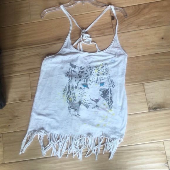 Graphic tank with fringe trim