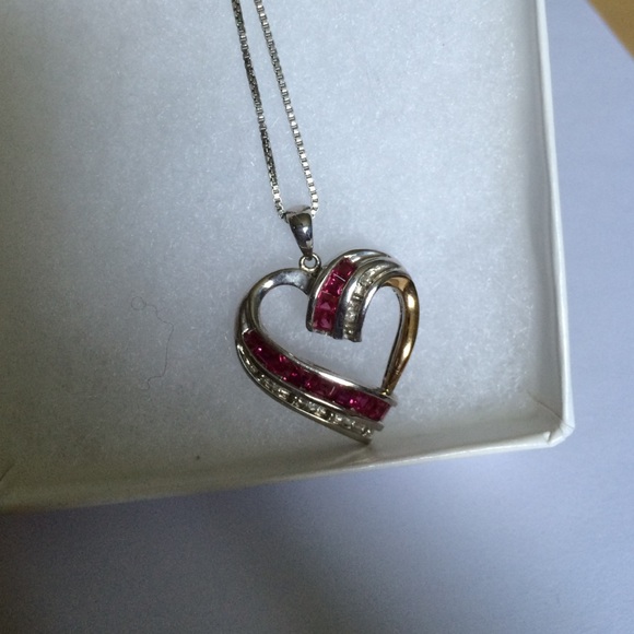 Lab ruby and Genuine diamond heart necklace
