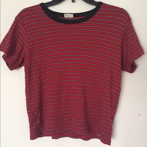 red t-shirt with navy blue and white stripes⚡️