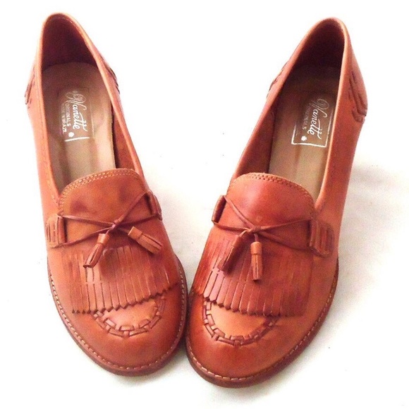 Vintage Shoes - SOLD Vintage Wood Heels Cognac Leather Shoes 8