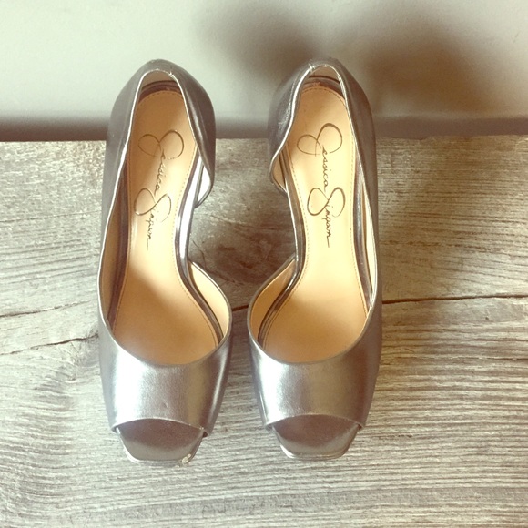 Silver Jessica Simpson Peep-toe Heels