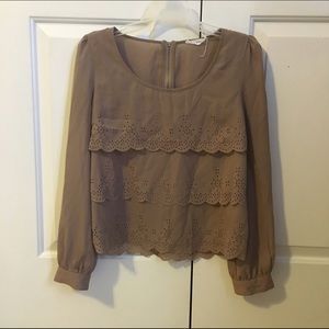 Blue Pepper Scalloped Long Sleeve Ruffle Top