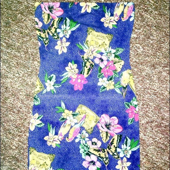 Strapless Bodycon Blue Floral Mini Dress