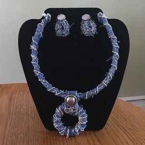Denim Choker Necklace and Earring ser
