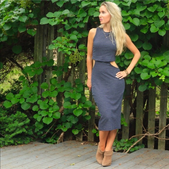 SOLD OUT Navy Stripe Cutout Midi Dress - Picture 2 of 4