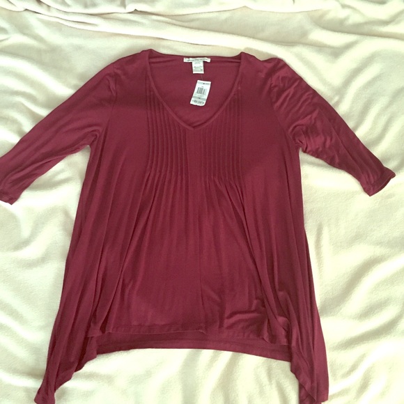 American Rag 3/4 sleeve maroon cotton shirt.