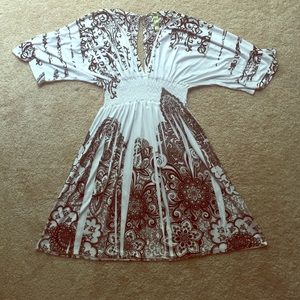 White and black print swim coverup