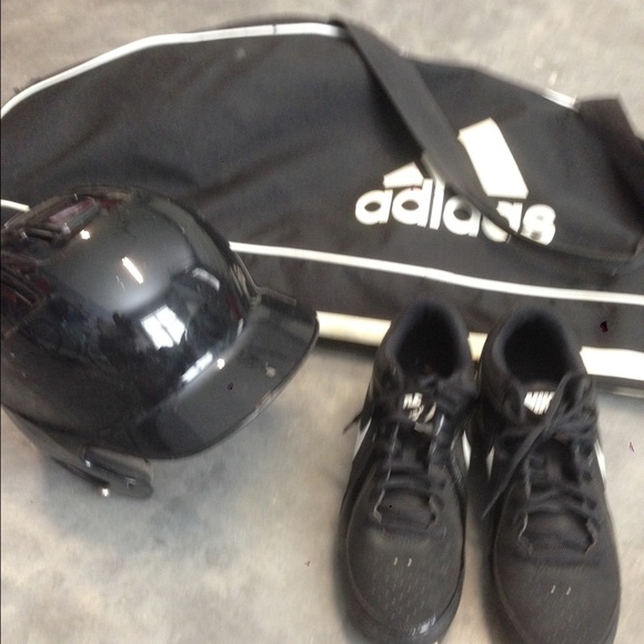 Nike baseball shoes with adidas helmet and bag