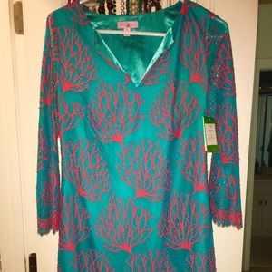 Lilly Pulitzer NWT Snorkel Blue Coral Mesh Dress