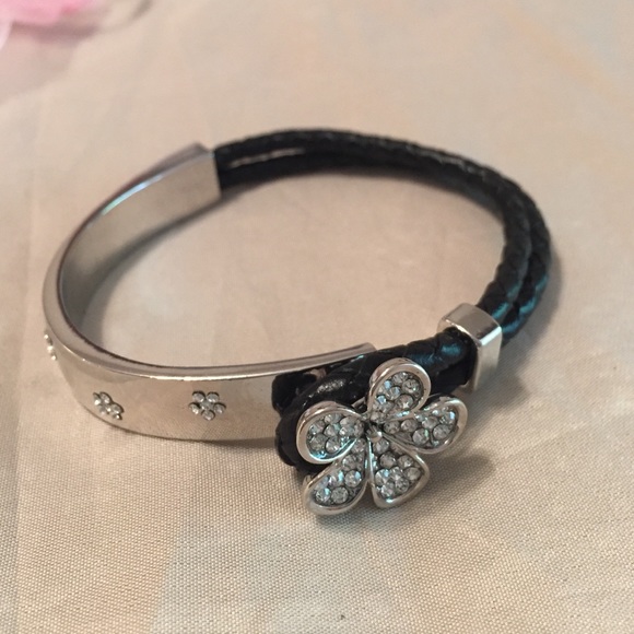 Swarovski silver & black braided leather bracelet