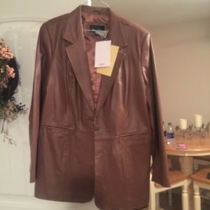 Brown leather blazer jacket