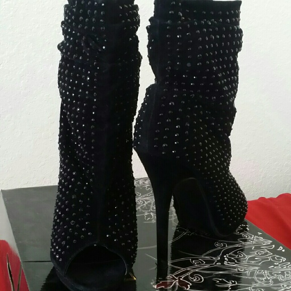 Black jeweled booties