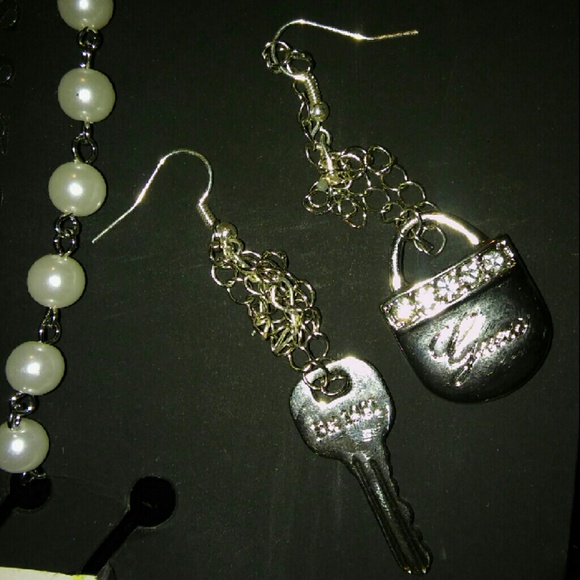 Lock and key silver earrings