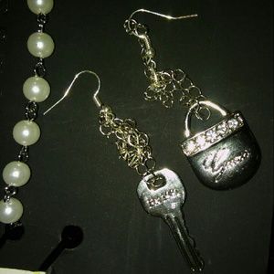 Lock and key silver earrings