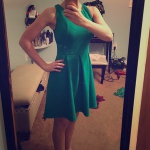 Green cocktail dress. Cut out back. Scuba knit. XS