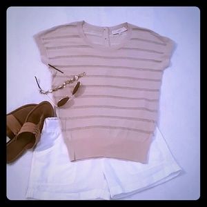 Linen colored, short sleeve top with stripes
