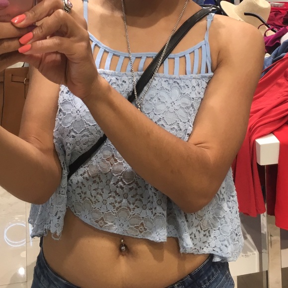 Baby blue half top with built in bra