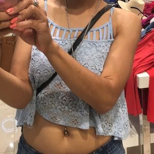 Baby blue half top with built in bra