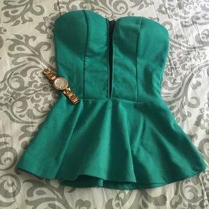 Gorgeous Teal Strapless Peplum