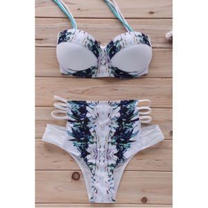NEW Printed High Waisted Halter Bikini Set